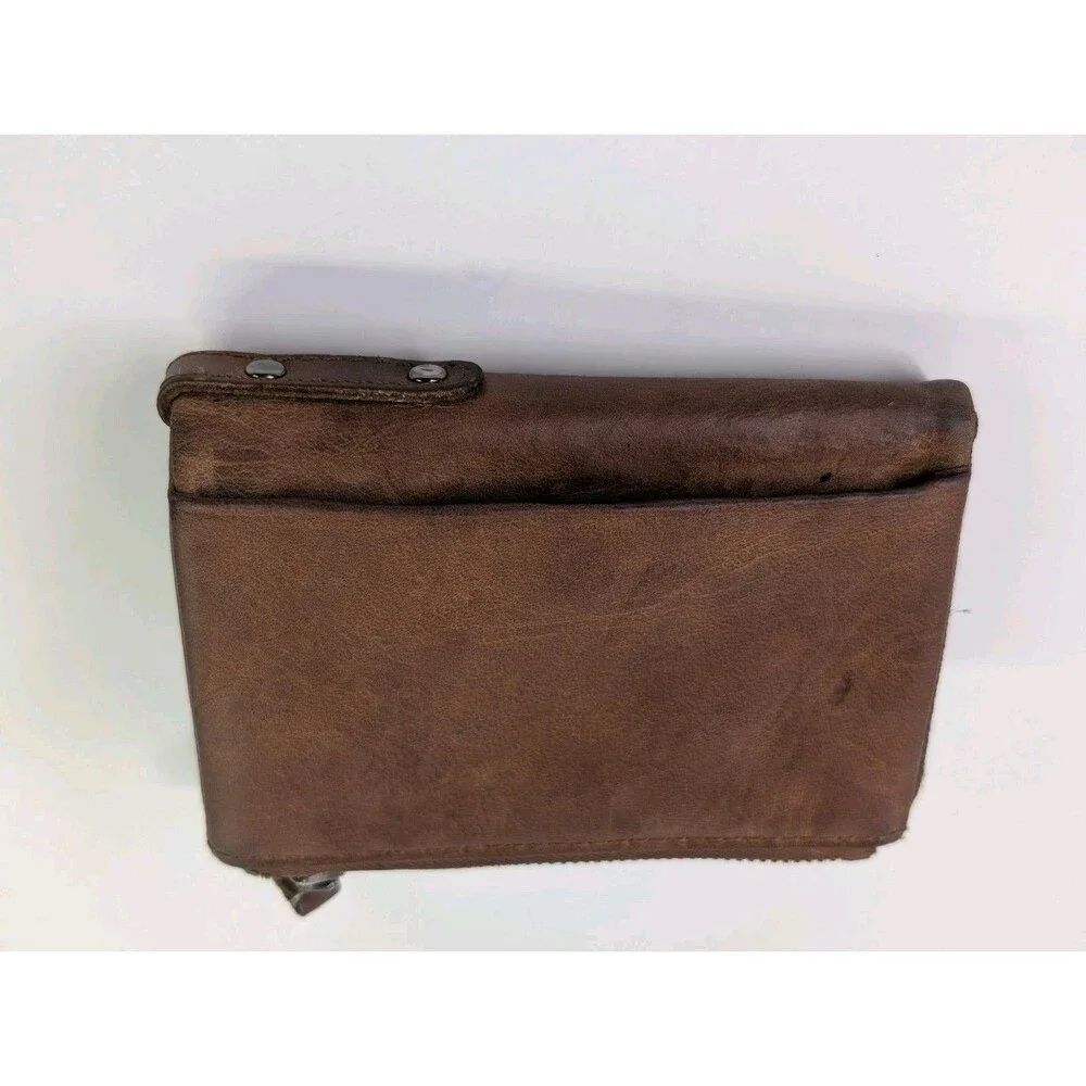 GEBI Product Genuine Leather Bifold Zip Around Wallet Brown Distressed Card...